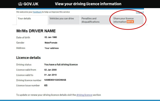 Share your licence information